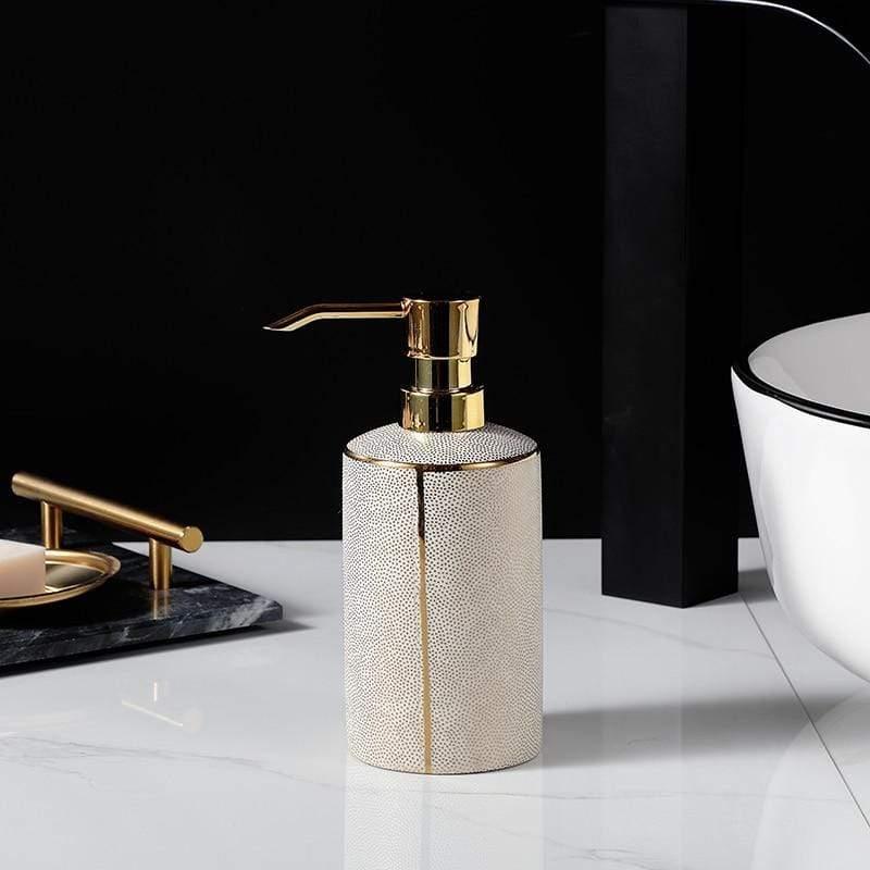 Elegant Ceramic Bathroom Accessories Set Gold Accents 6