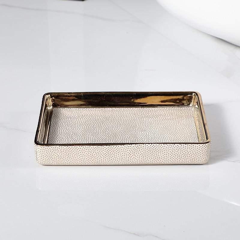 Elegant Ceramic Bathroom Accessories Set Gold Accents 7