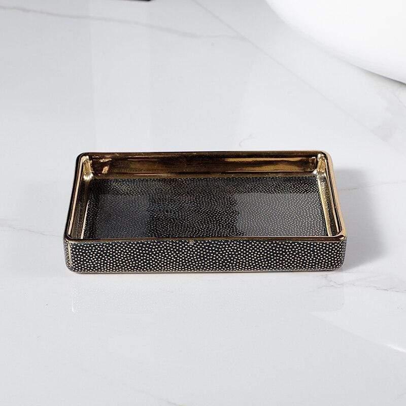 Elegant Ceramic Bathroom Accessories Set Gold Accents 8