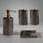 Elegant Ceramic Bathroom Accessories Set Gold Accents 9