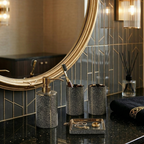 Elegant Ceramic Bathroom Accessories Set Gold Accents 95