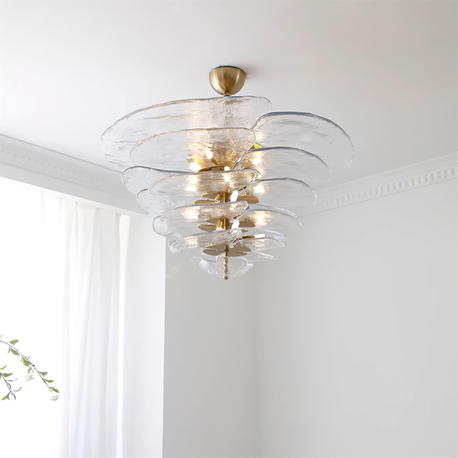 Elegant Chandelier Glass Petals Gold Adjustable Height 3