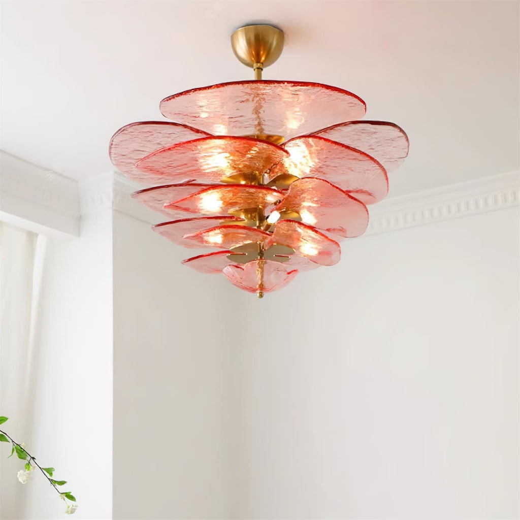 Elegant Chandelier Glass Petals Gold Adjustable Height 5