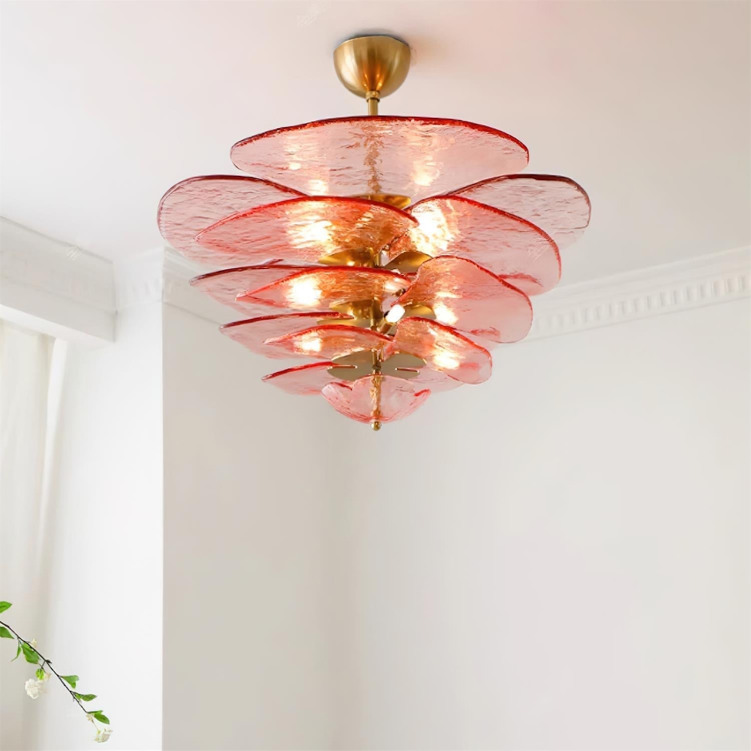 Elegant Chandelier Glass Petals Gold Adjustable Height 6