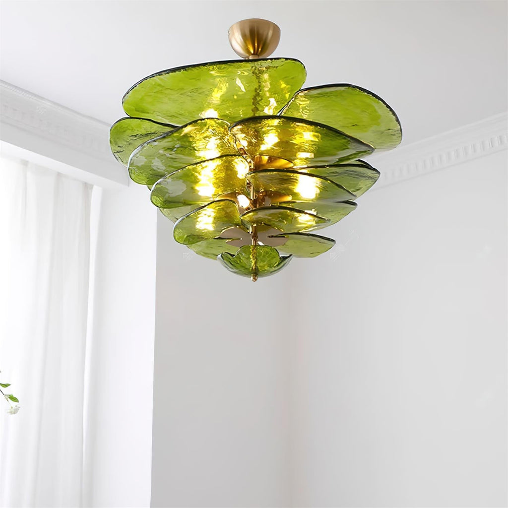 Elegant Chandelier Glass Petals Gold Adjustable Height 7