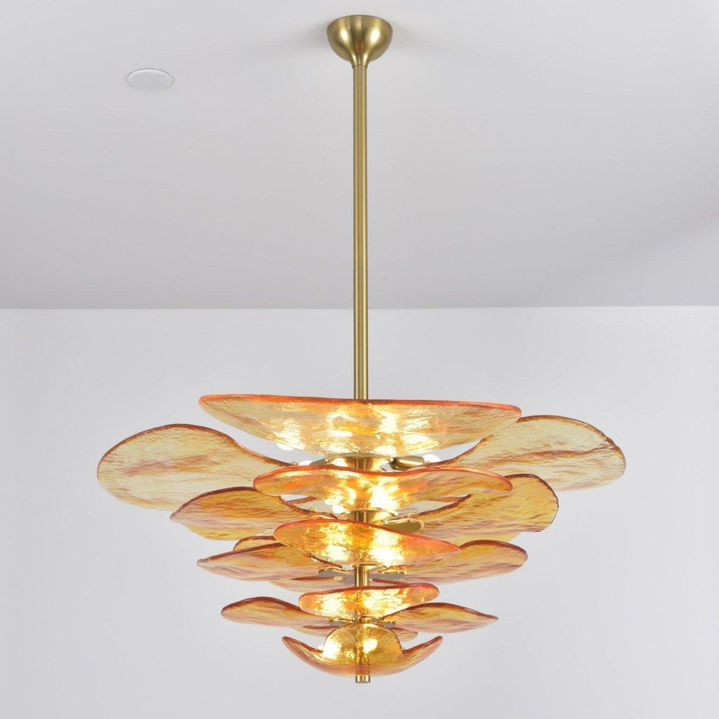Elegant Chandelier Glass Petals Gold Adjustable Height 8