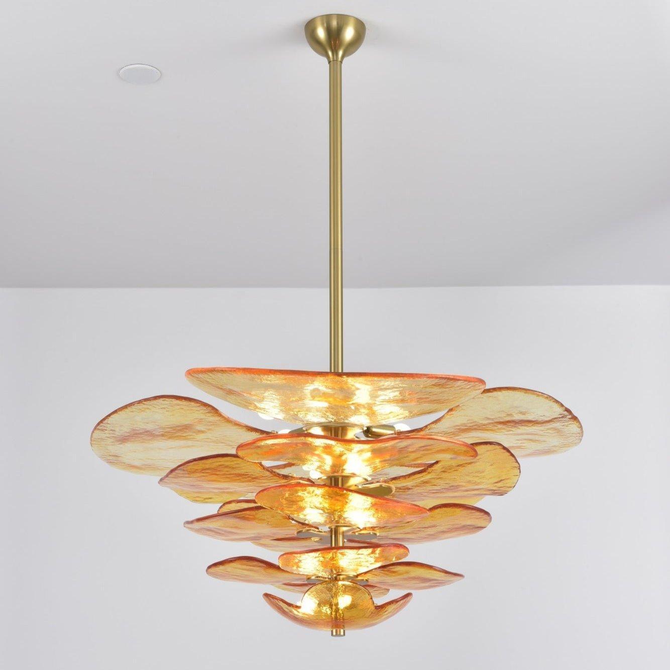 Elegant Chandelier Glass Petals Gold Adjustable Height 8