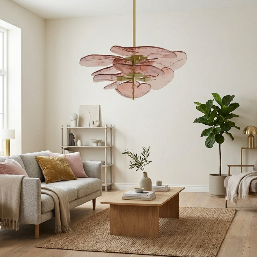 Elegant Chandelier Glass Petals Gold Adjustable Height 99