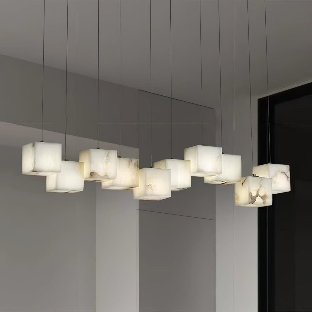 Elegant Chandelier Natural Alabaster Adjustable Height 6