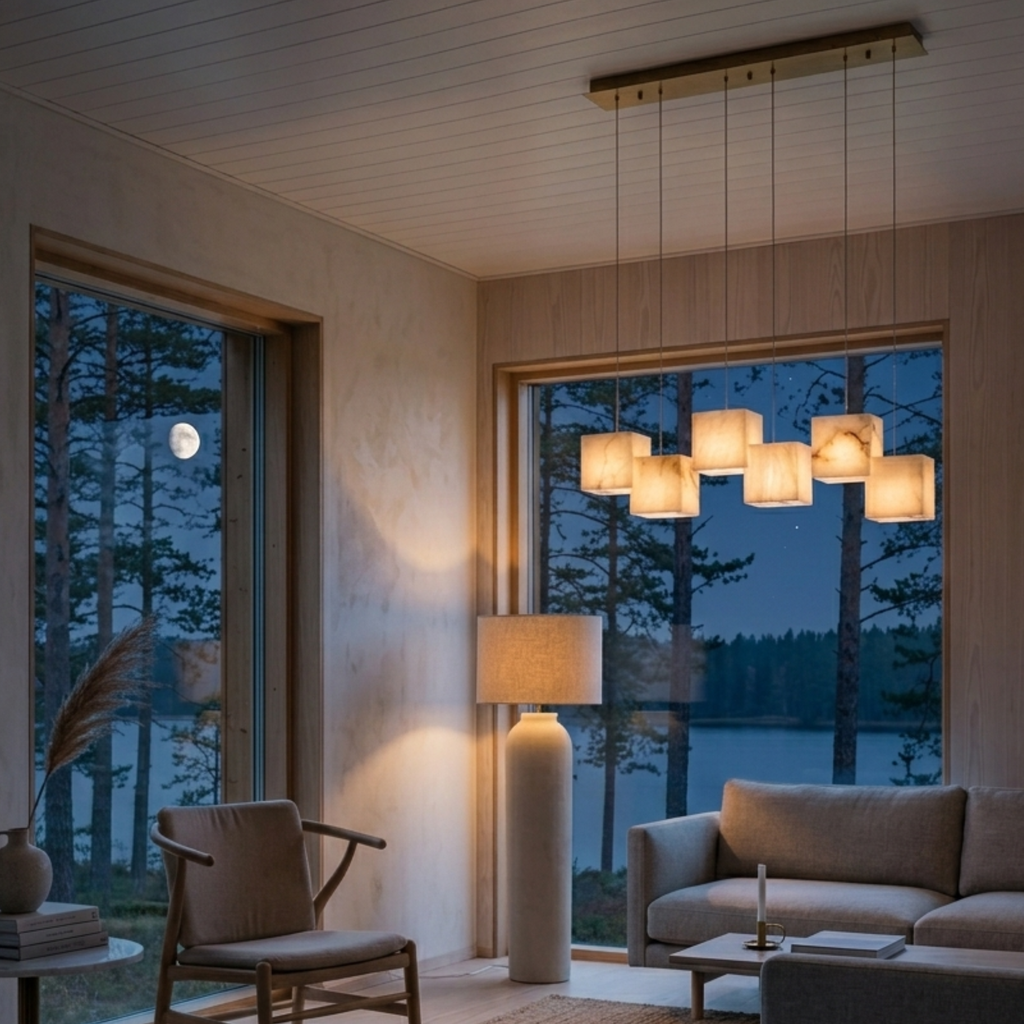 Elegant Chandelier Natural Alabaster Adjustable Height 99