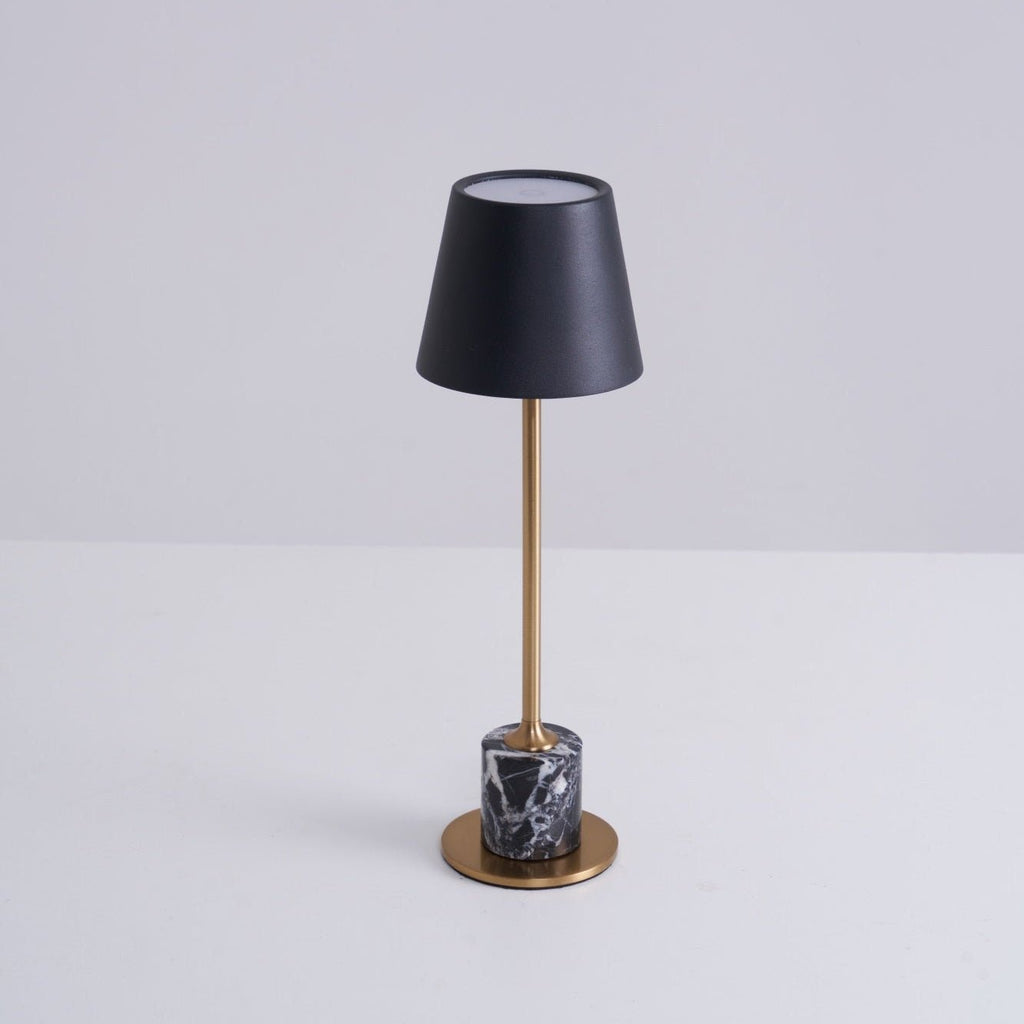 Elegant Cordless Table Lamp Gold Metal Black Marble 0