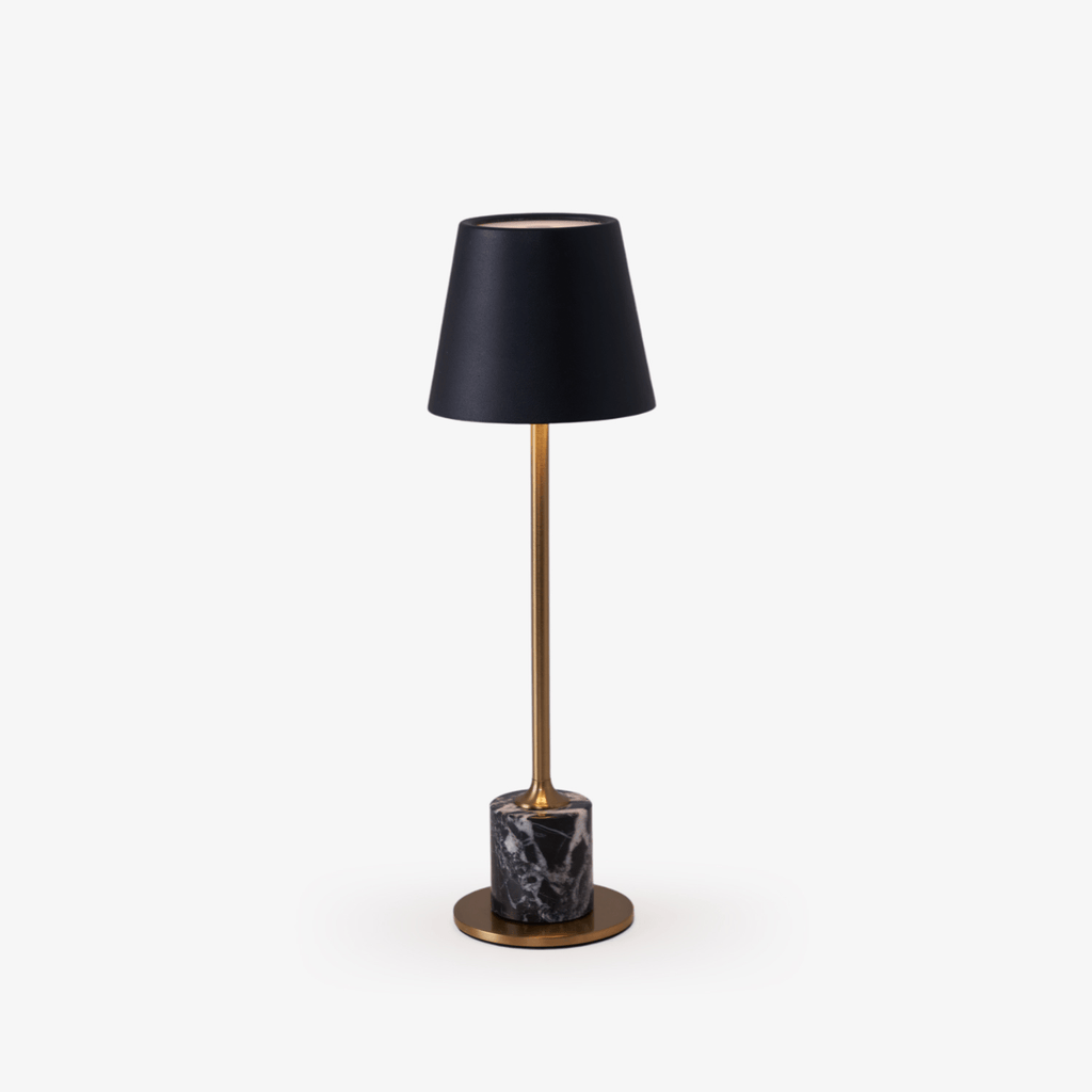 Elegant Cordless Table Lamp Gold Metal Black Marble 1