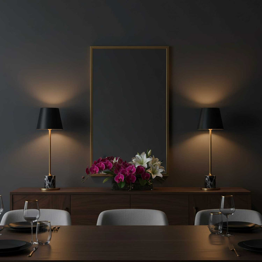 Elegant Cordless Table Lamp Gold Metal Black Marble 3