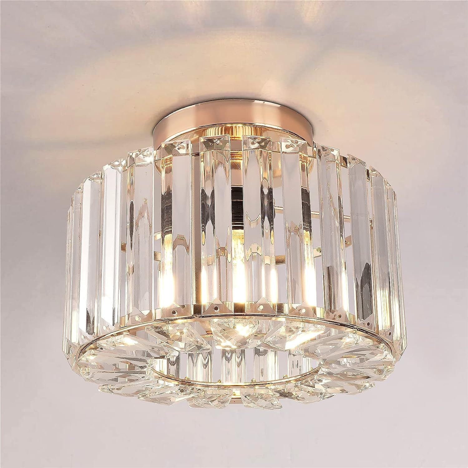 Elegant Crystal Flush Mount Ceiling Light Modern Round Bedroom Hallway Home Decor Stack Clear 1