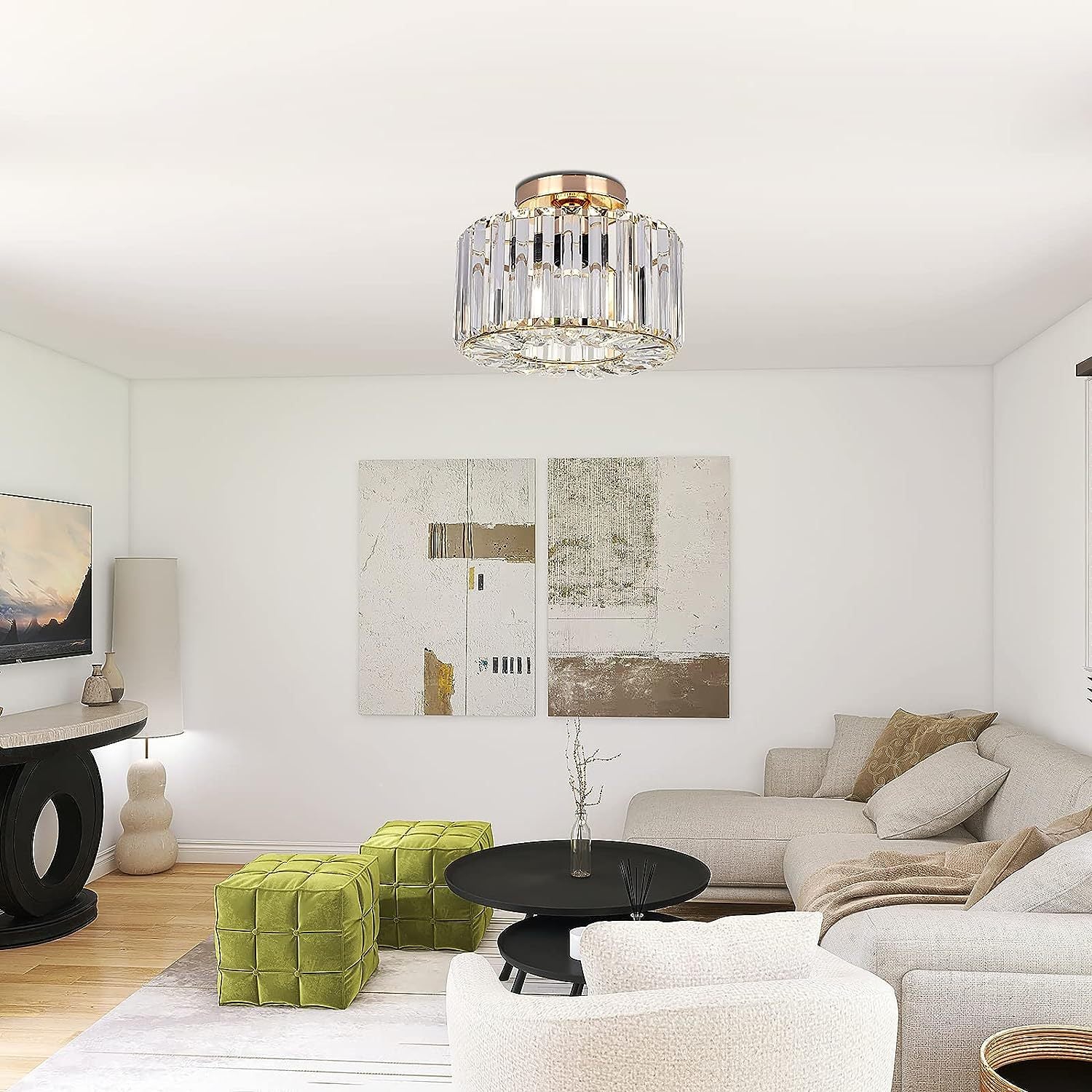 Elegant Crystal Flush Mount Ceiling Light Modern Round Bedroom Hallway Home Decor Stack Clear 2