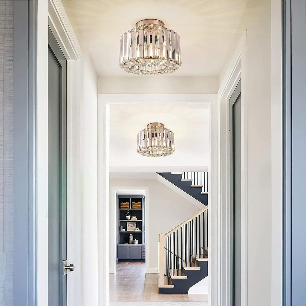 Elegant Crystal Flush Mount Ceiling Light Modern Round Bedroom Hallway Home Decor Stack Clear 3