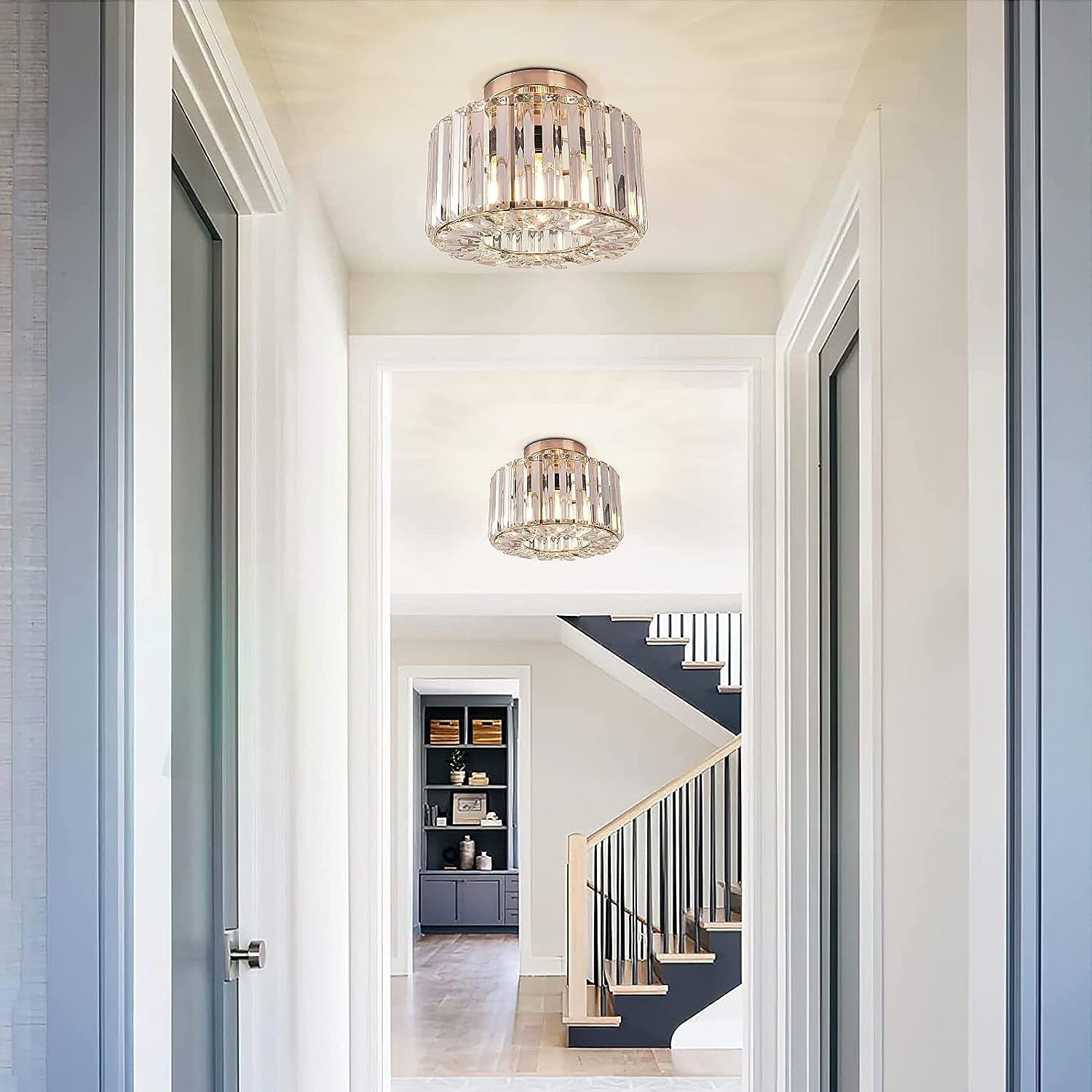 Elegant Crystal Flush Mount Ceiling Light Modern Round Bedroom Hallway Home Decor Stack Clear 3