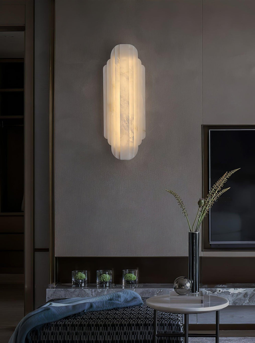 Elegant Dimmable Alabaster Wall Sconce Metal Base 6