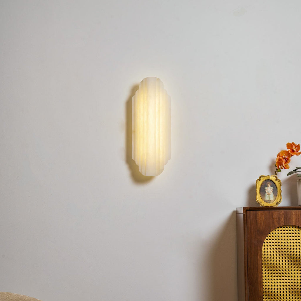 Elegant Dimmable Alabaster Wall Sconce Metal Base 8
