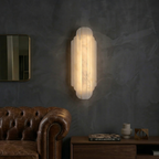 Elegant Dimmable Alabaster Wall Sconce Metal Base 96