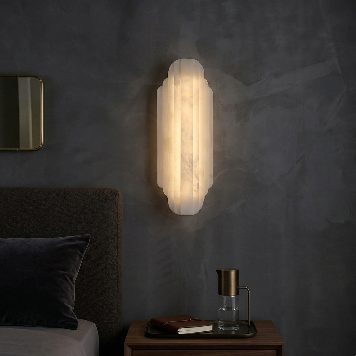Elegant Dimmable Alabaster Wall Sconce Metal Base 97
