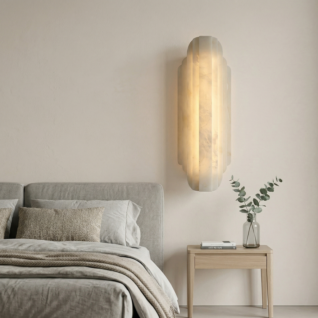 Elegant Dimmable Alabaster Wall Sconce Metal Base 98