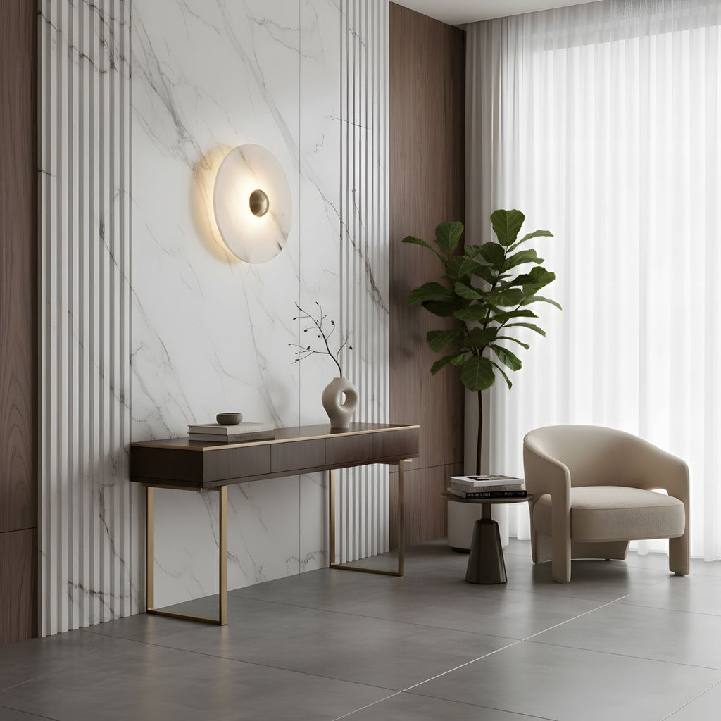 Elegant Dimmable Alabaster Wall Sconce With Brass Accent 7