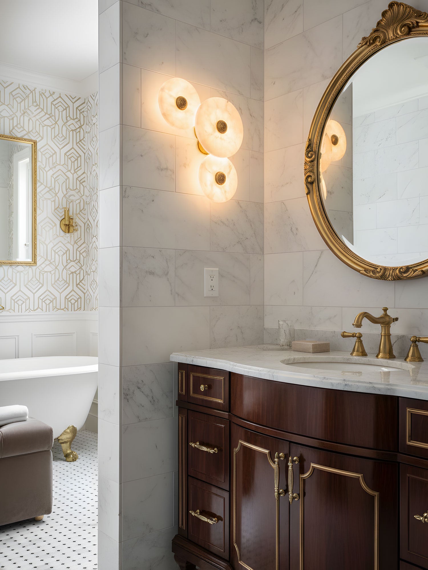 Elegant Dimmable Alabaster Wall Sconce With Brass Accent 8