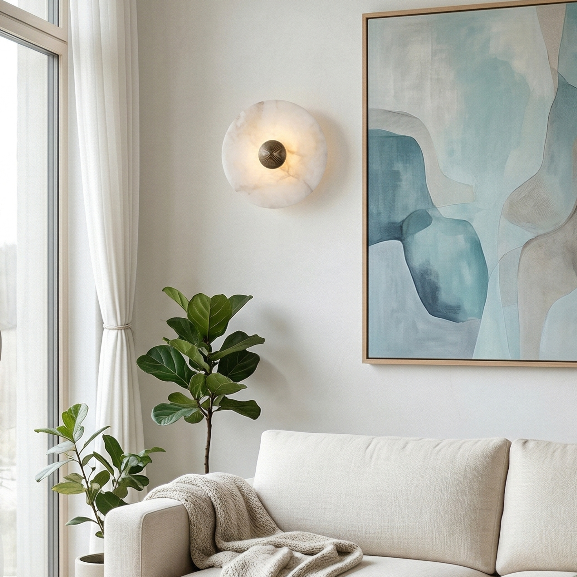 Elegant Dimmable Alabaster Wall Sconce With Brass Accent 99