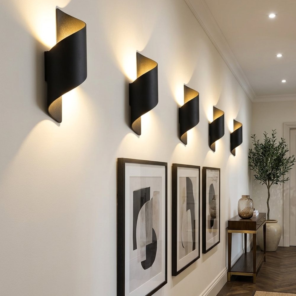 Elegant Dual-Light LED Wall Sconce Metal Black Gold Finish 99