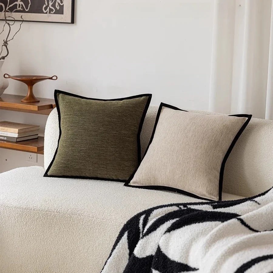 Elegant French Retro Black Border Cushion Covers – 45x45 cm Cotton-Polyester Blend with Zip Closure – Textured Home Decor 1