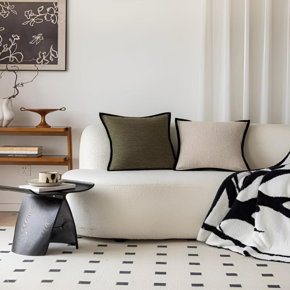 Elegant French Retro Black Border Cushion Covers – 45x45 cm Cotton-Polyester Blend with Zip Closure – Textured Home Decor 3