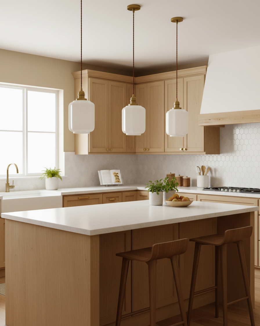 Elegant Glass Pendant Light with Brass Finish for Kitchen Lighting 5