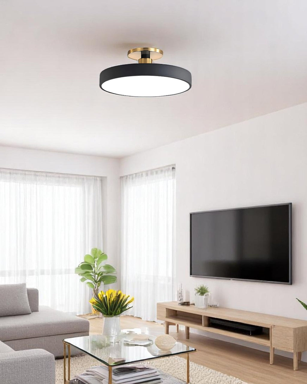 Elegant Gold and White Semi-Flush Ceiling Lamp – Modern LED Ceiling Light Fixture for Living Room and Kitchen 3