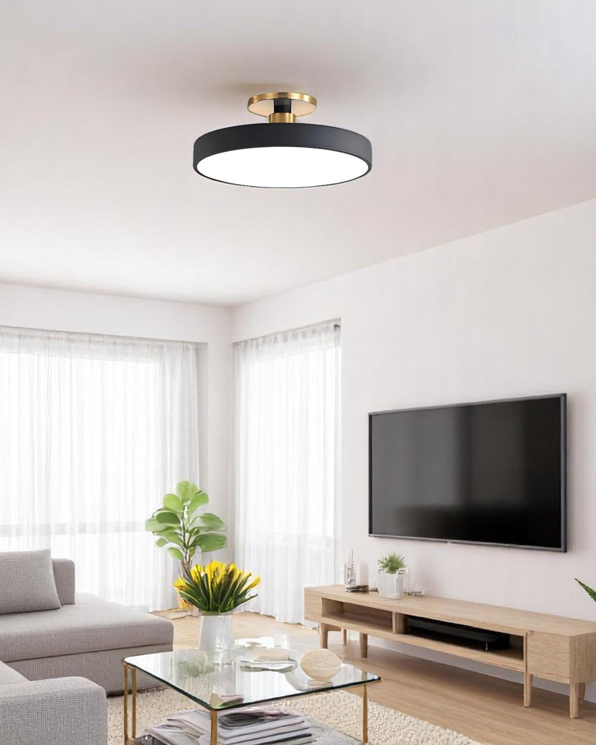 Elegant Gold and White Semi-Flush Ceiling Lamp – Modern LED Ceiling Light Fixture for Living Room and Kitchen 3