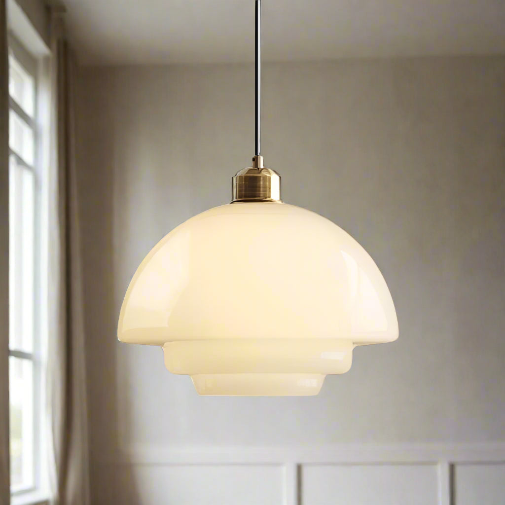 Elegant Mid-Century Glass Pendant Light – Adjustable Brass Hanging Lamp for Kitchen and Living Room 10