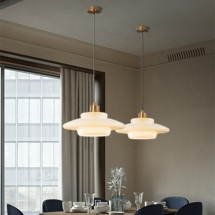 Elegant Mid-Century Glass Pendant Light – Adjustable Brass Hanging Lamp for Kitchen and Living Room 7