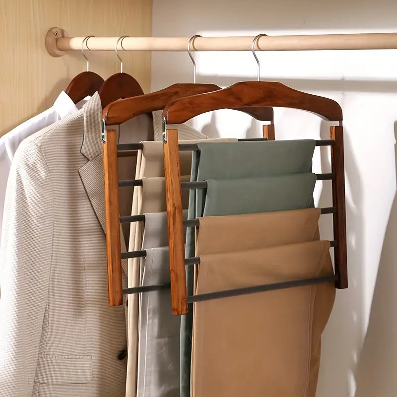 Elegant Multi-Bar Clothes Hanger Wooden Finish 0