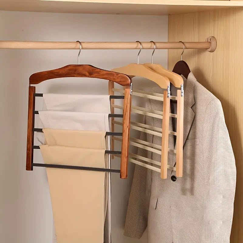 Elegant Multi-Bar Clothes Hanger Wooden Finish 3