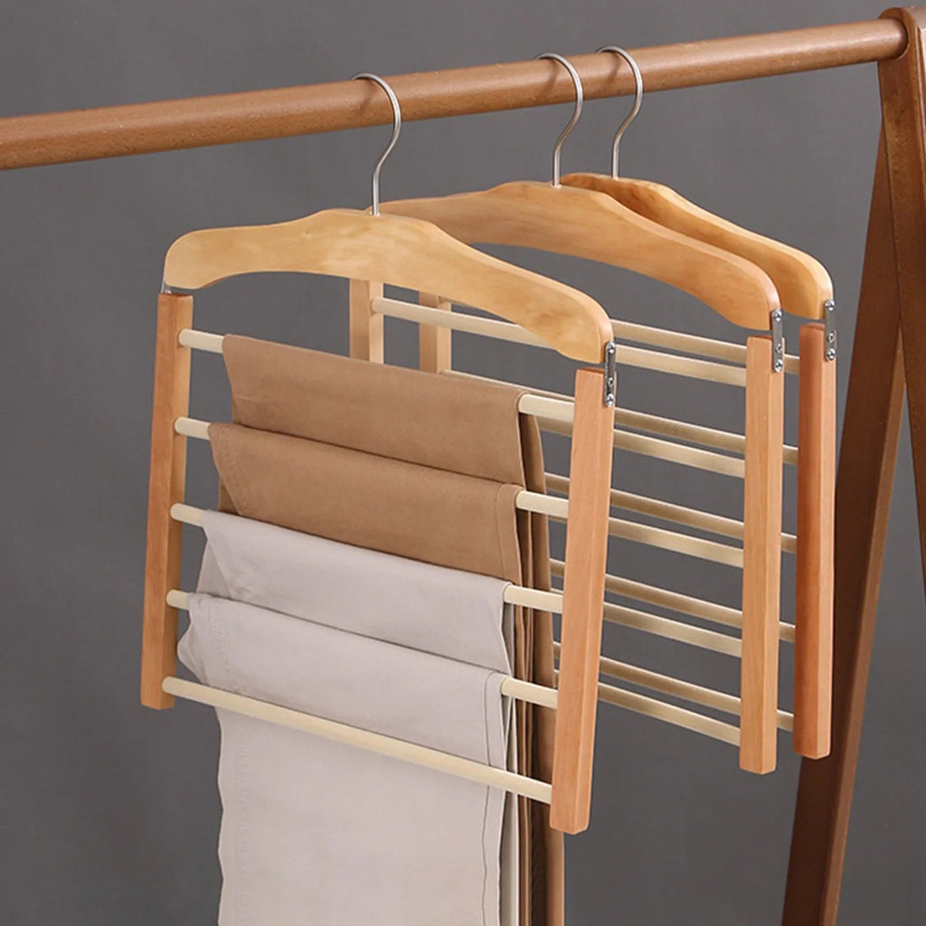Elegant Multi-Bar Clothes Hanger Wooden Finish 4
