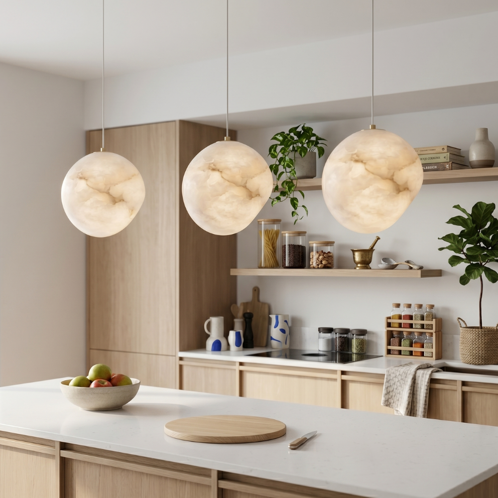 Elegant Pendant Light Brass Alabaster Adjustable Height 96