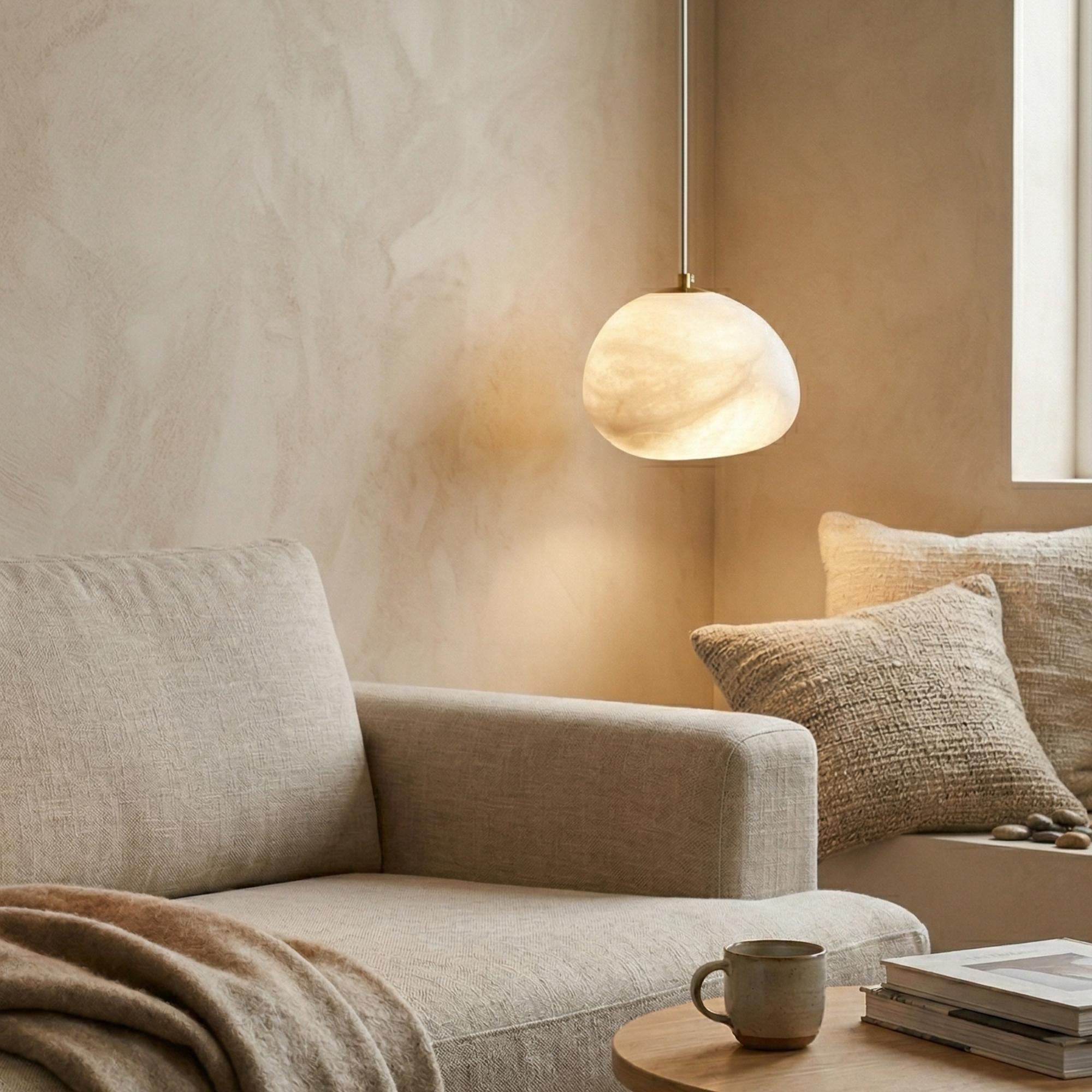 Elegant Pendant Light Brass Alabaster Adjustable Height 99