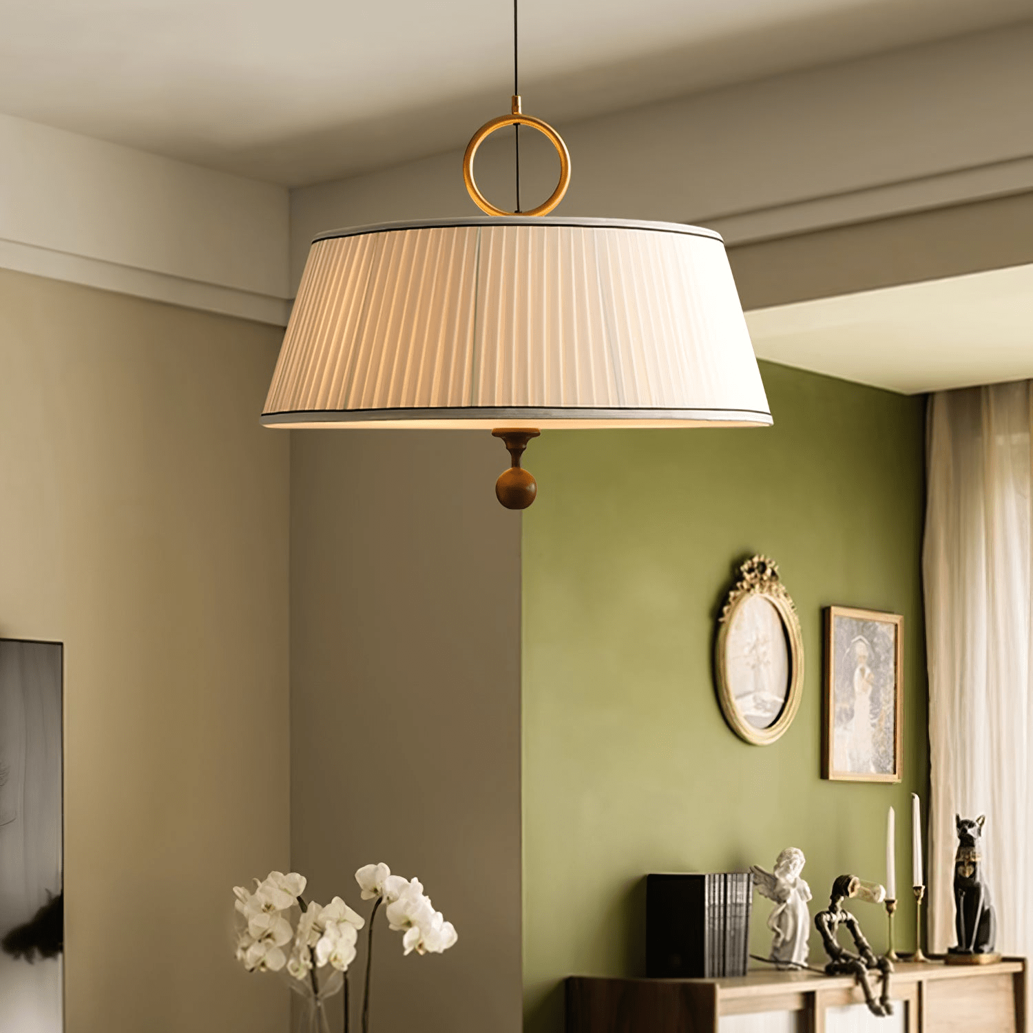 Elegant Pendant Light Fabric Metal Adjustable Height 2