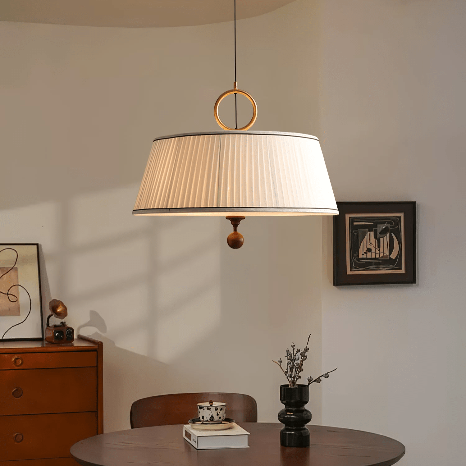 Elegant Pendant Light Fabric Metal Adjustable Height 3