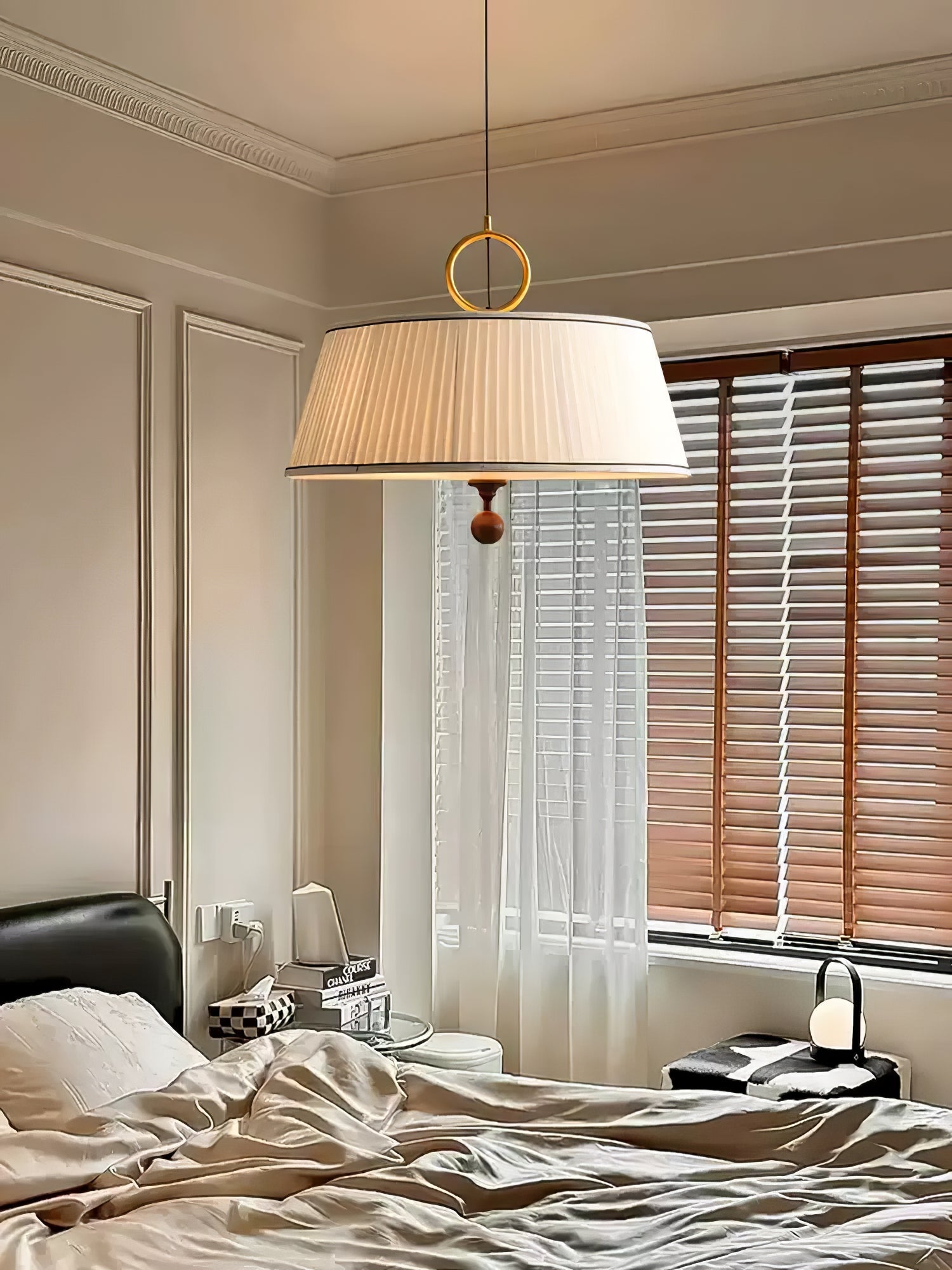 Elegant Pendant Light Fabric Metal Adjustable Height 4