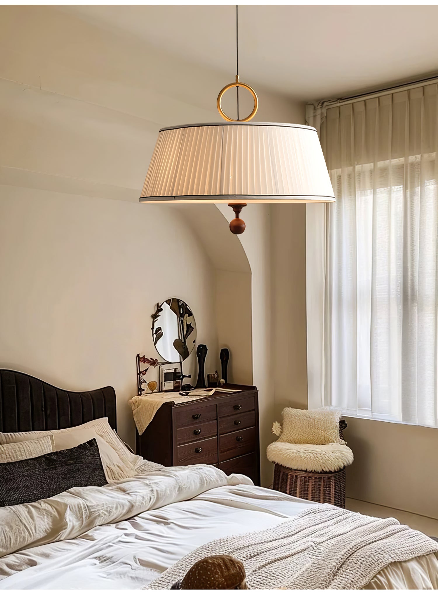 Elegant Pendant Light Fabric Metal Adjustable Height 6