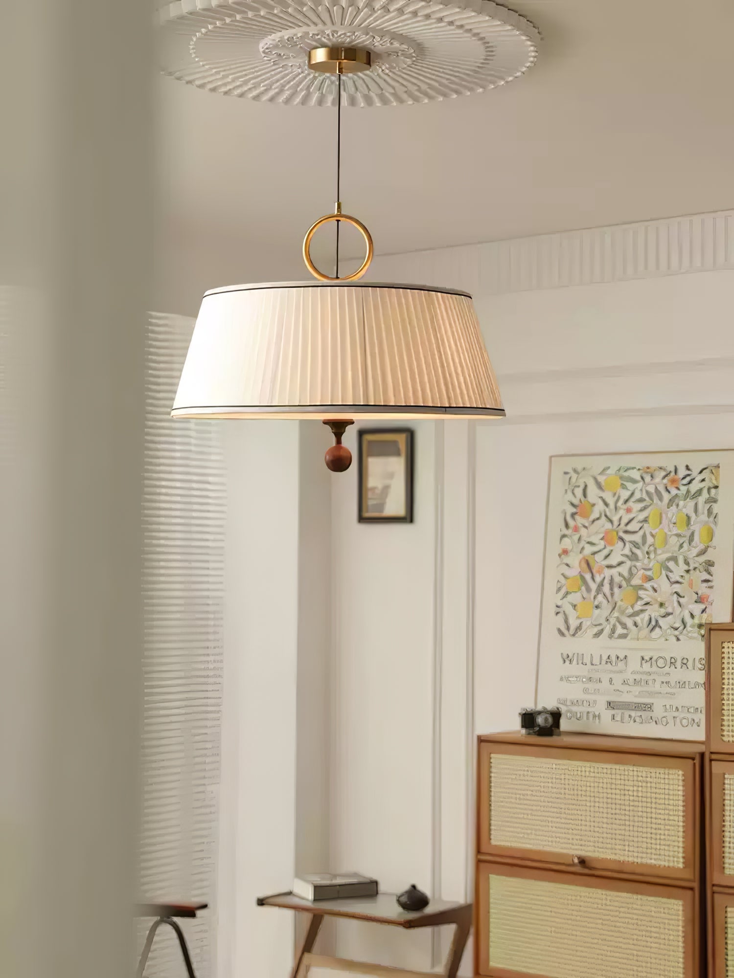 Elegant Pendant Light Fabric Metal Adjustable Height 8