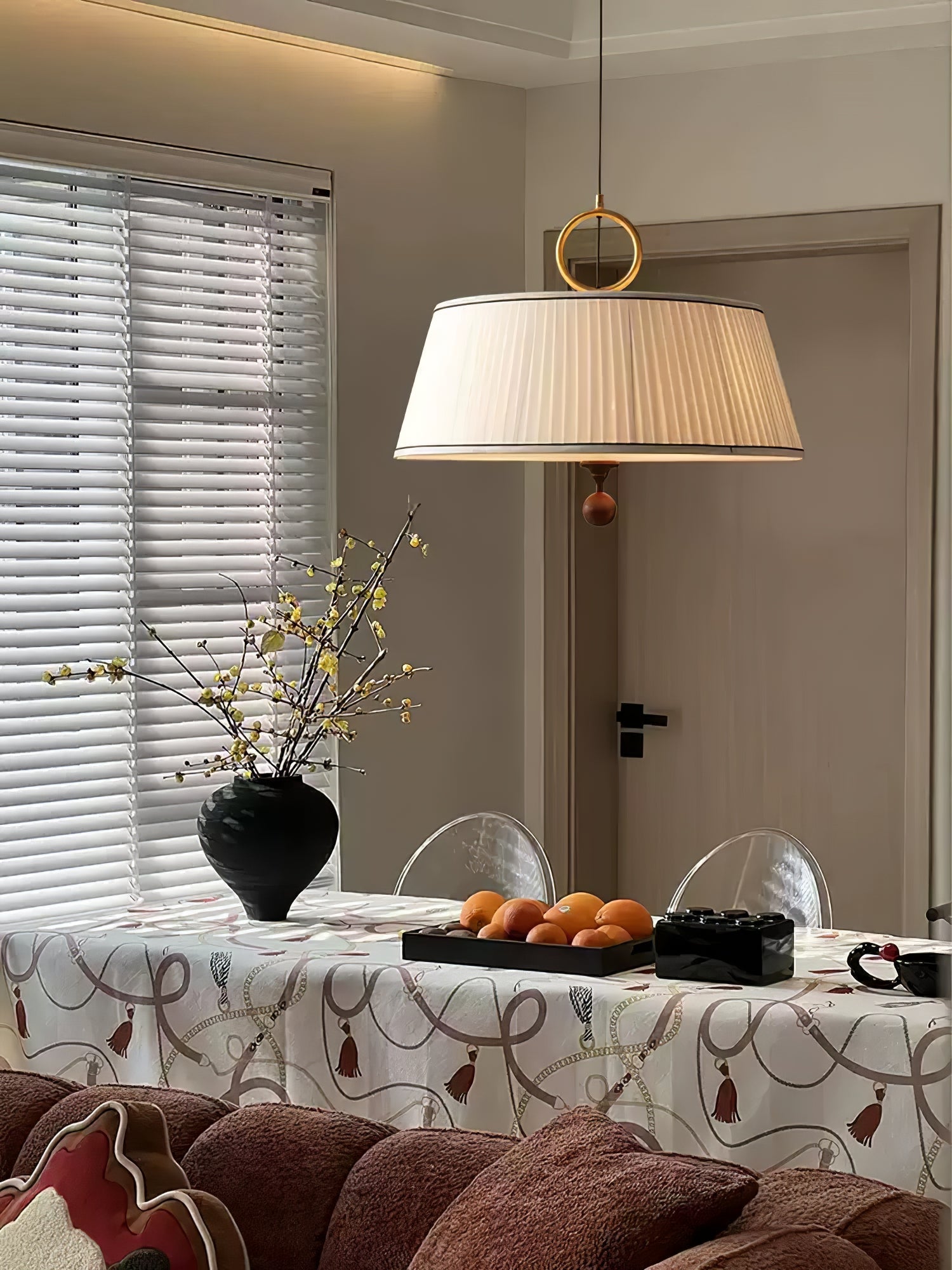 Elegant Pendant Light Fabric Metal Adjustable Height 9