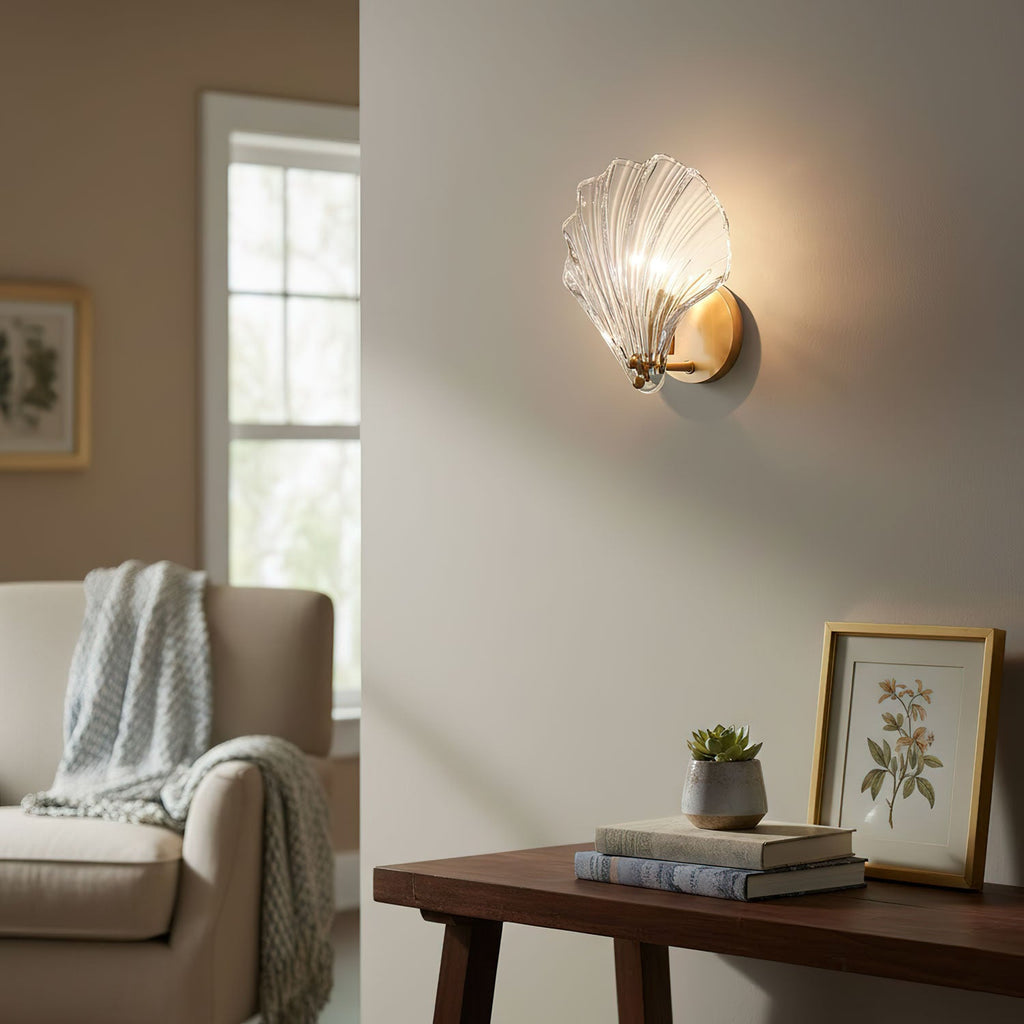 Elegant Shell Design LED Wall Sconce Brass Finish 3