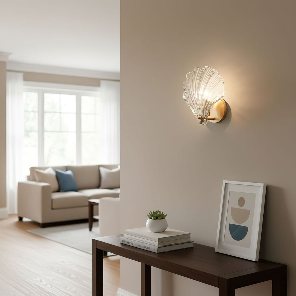 Elegant Shell Design LED Wall Sconce Brass Finish 6